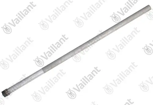 Vaillant-Anode, lange metallische Stange mit Gewinde am Ende, für Heizsysteme oder Boiler, zur Korrosionsschutzfunktion in Wasser.